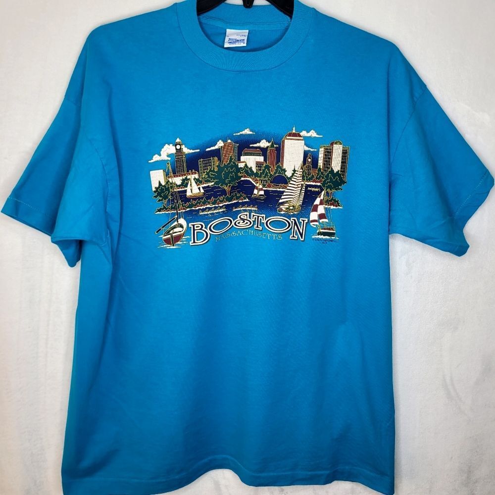 Vintage 90s Boston Massachusetts Skyline Graphic T‎ Shirt Size XL